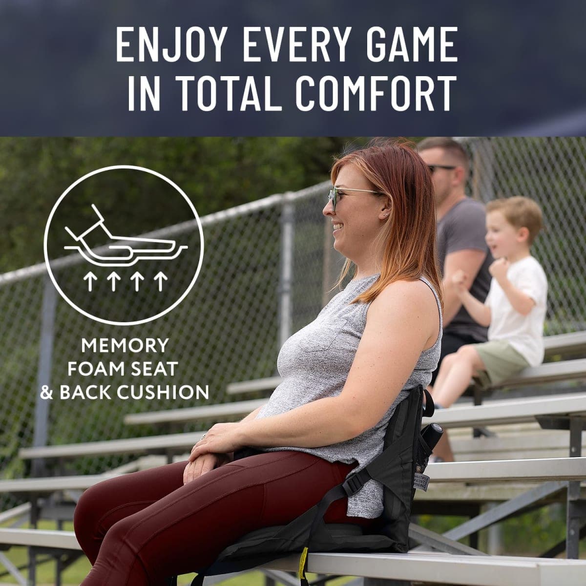 Everlasting Comfort Stadium Seats with Back Support - Adjustable Memory Foam Bleacher Chairs with Back and Cushion, Portable, Easy Folding Stadium Seat Cushion with Storage Pocket thumbnail 3