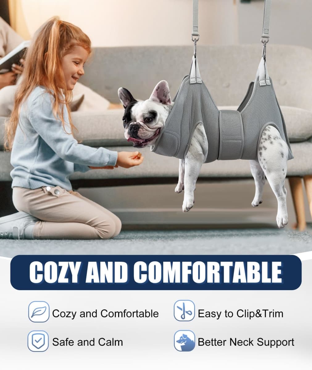 Kkiimatt Dog Grooming Hammock, X-Large Dog Grooming Sling for Nail Trimming with Thick Neck Support and Wide Strap,2024 Silver Gray Dog Grooming Harness, Dog Hanging Harness Claw Care Restraint thumbnail 2