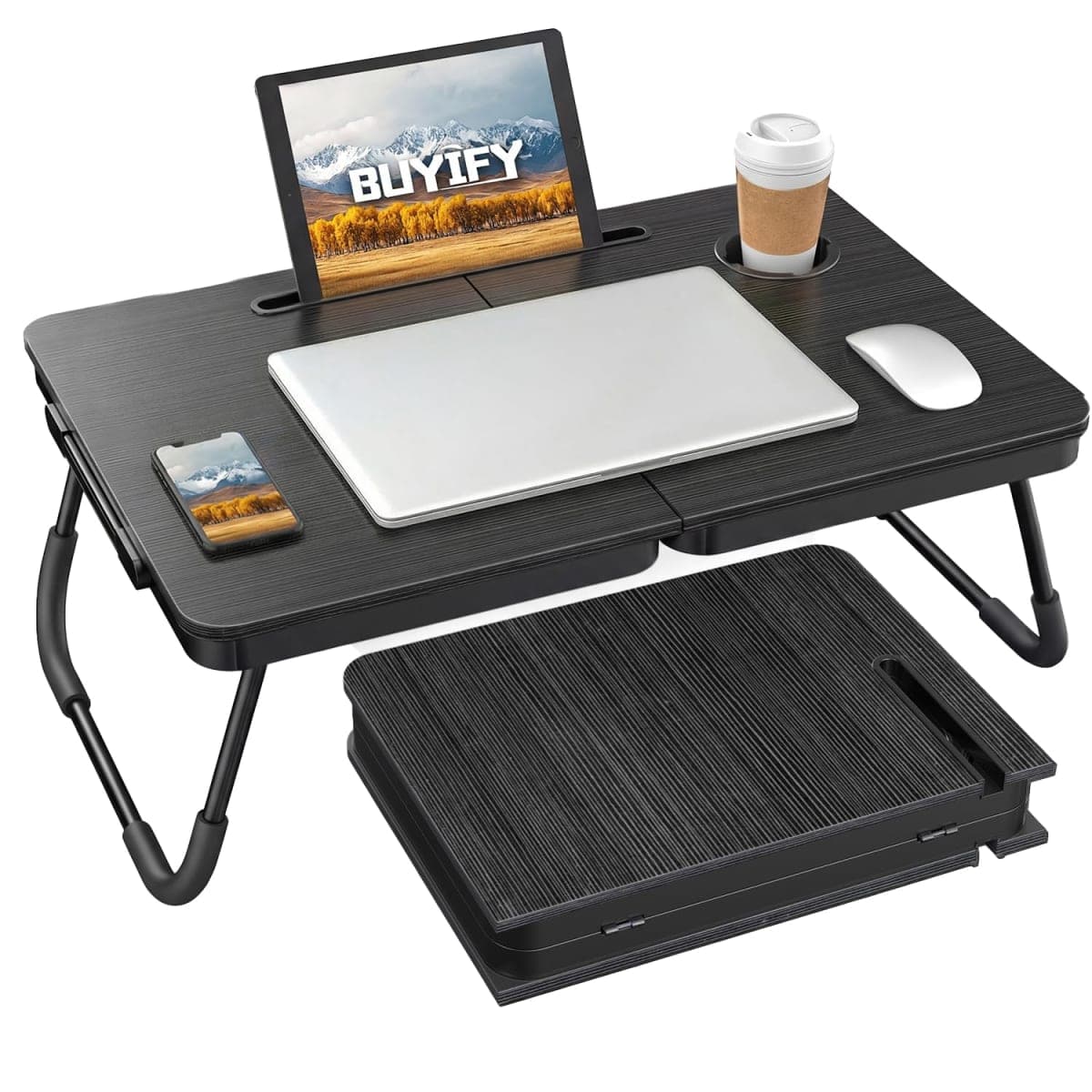 Portable Foldable Laptop Desk for Bed and Couch, Adjustable Lap Desk with Cup Holder and Phone Holder, Ideal for Working, Reading, Writing, and Breakfast -NEW-006 — image 1