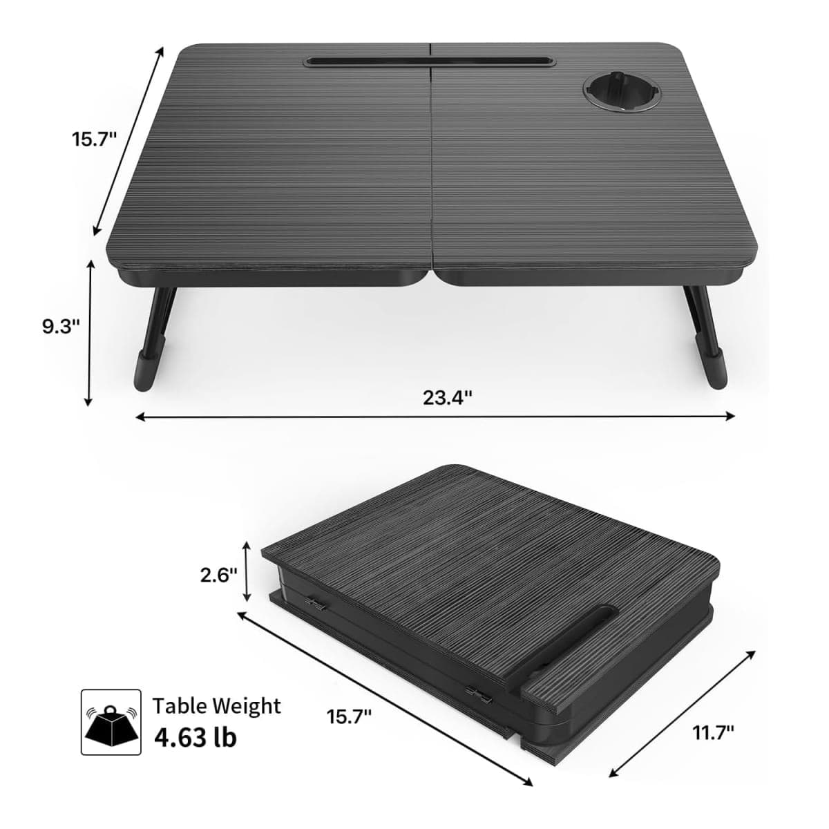 Portable Foldable Laptop Desk for Bed and Couch, Adjustable Lap Desk with Cup Holder and Phone Holder, Ideal for Working, Reading, Writing, and Breakfast -NEW-006 thumbnail 2