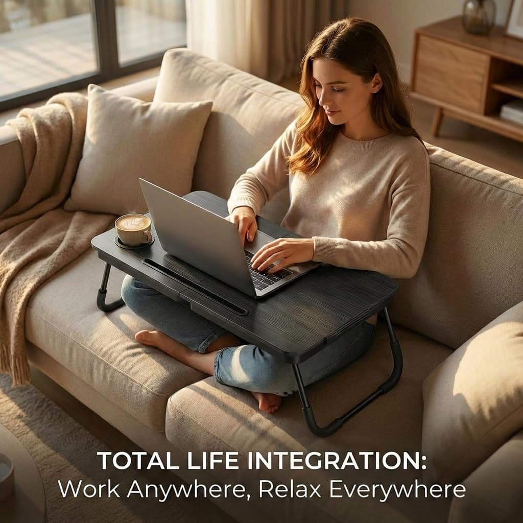 Portable Foldable Laptop Desk for Bed and Couch, Adjustable Lap Desk with Cup Holder and Phone Holder, Ideal for Working, Reading, Writing, and Breakfast -NEW-006 thumbnail 4
