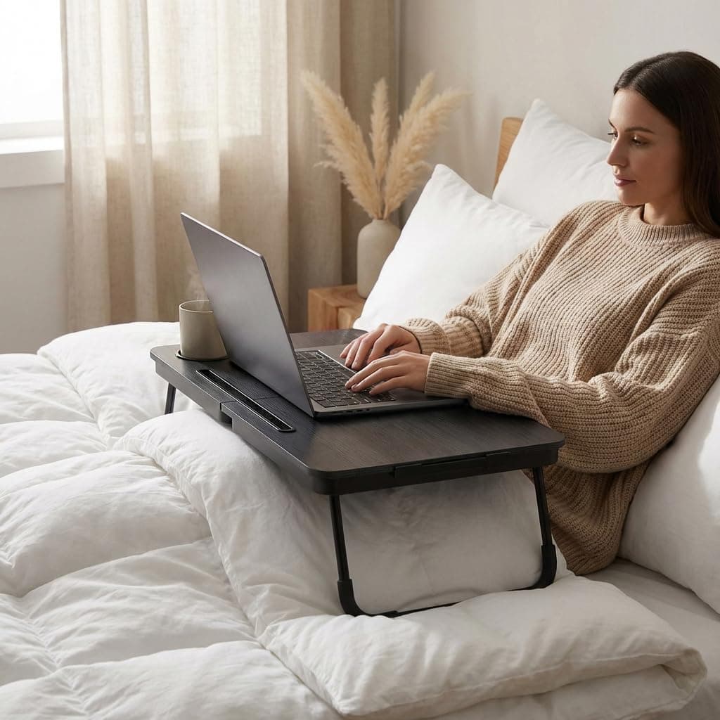 Portable Foldable Laptop Desk for Bed and Couch, Adjustable Lap Desk with Cup Holder and Phone Holder, Ideal for Working, Reading, Writing, and Breakfast -NEW-006 thumbnail 5