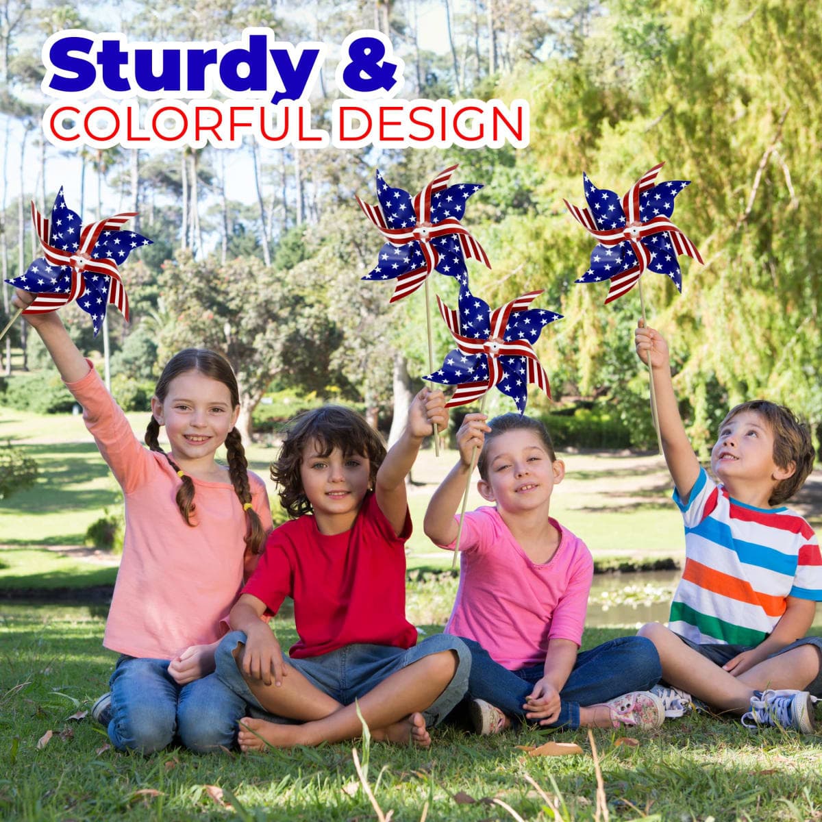 4E's Novelty 18” Large Patriotic Pinwheels 12 Pack Pinwheels Bulk - Red White and Blue Decorations, Pinwheels for Yard and Garden, 4th of July Decor, Memorial Day Decor, Patriotic Outdoor Decorations thumbnail 4