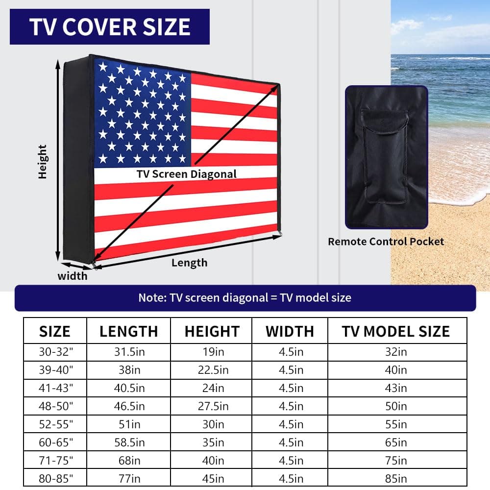 Outdoor TV Cover American Flag 52-55 Inch, HOMEYA 600D Heavy Duty Weatherproof TV Screen Protector, Waterproof Zipper Front Flap&Bottom, Outside Television Enclosure for LED LCD Flat Screen TV thumbnail 2