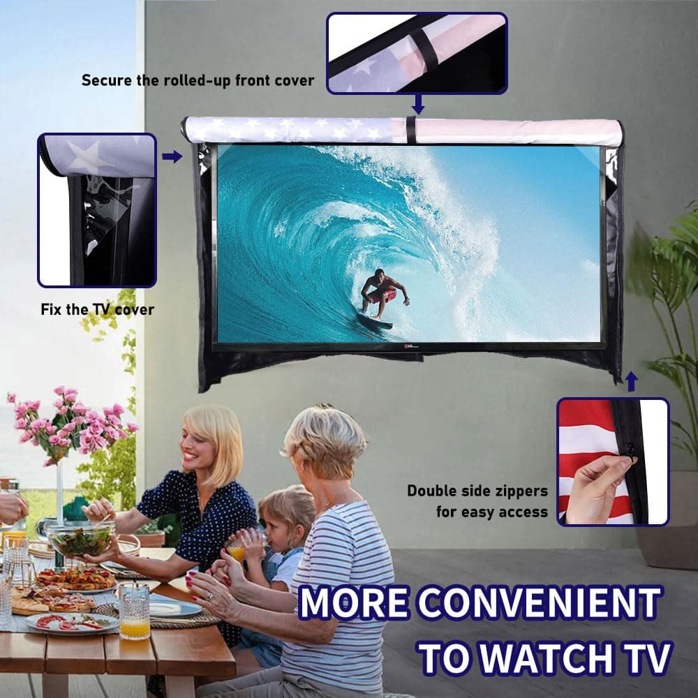 Outdoor TV Cover American Flag 52-55 Inch, HOMEYA 600D Heavy Duty Weatherproof TV Screen Protector, Waterproof Zipper Front Flap&Bottom, Outside Television Enclosure for LED LCD Flat Screen TV thumbnail 4