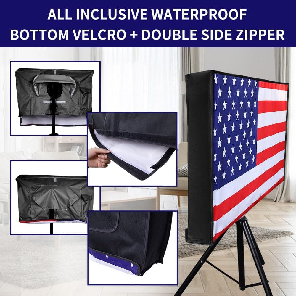 Outdoor TV Cover American Flag 52-55 Inch, HOMEYA 600D Heavy Duty Weatherproof TV Screen Protector, Waterproof Zipper Front Flap&Bottom, Outside Television Enclosure for LED LCD Flat Screen TV thumbnail 5