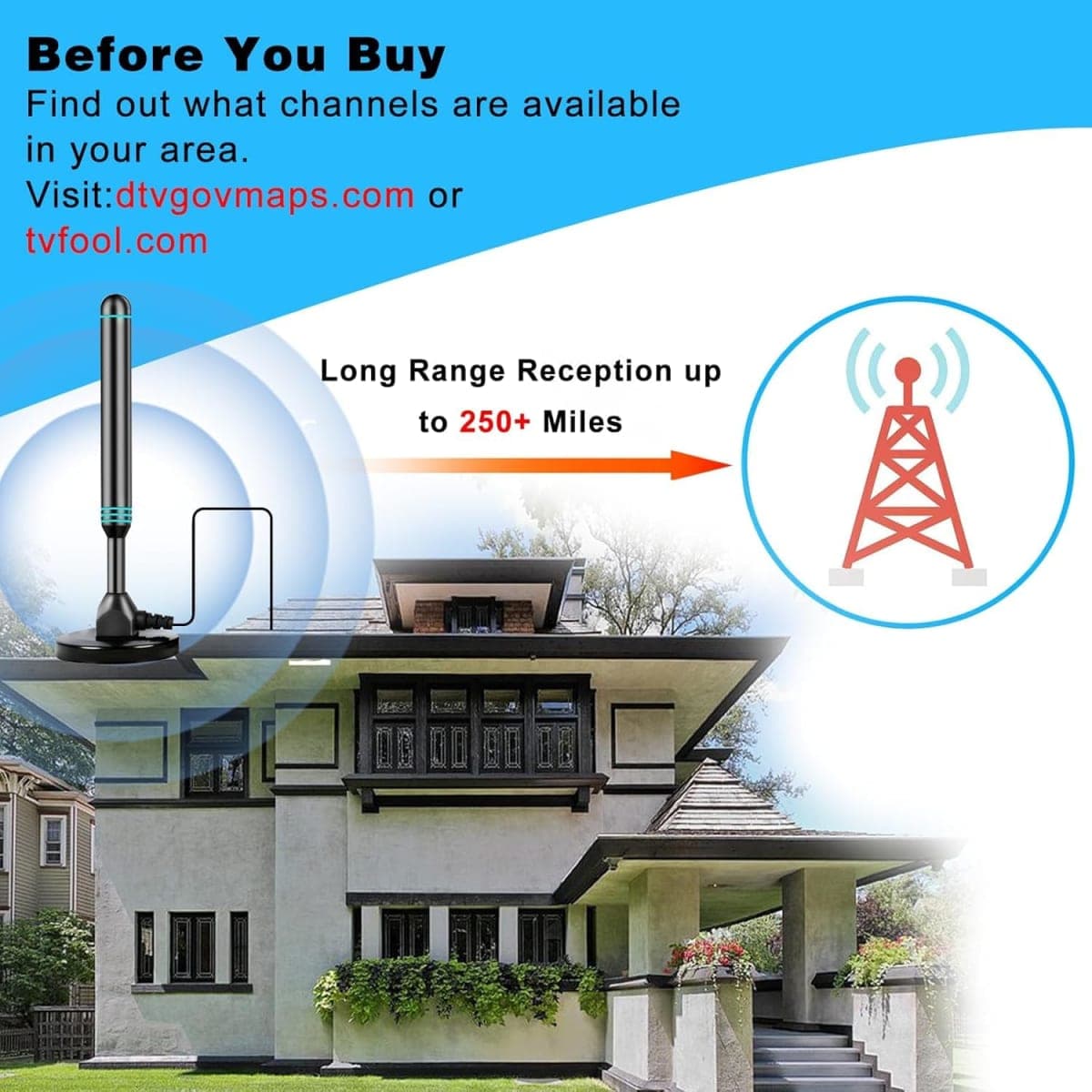 TV Antenna Indoor Antenna for Smart TV for Long Range Reception and All Smart TVs HD Digital Antenna with Amplifier Signal Booster for Local Channels Supports 4K 1080p-2025 Upgrade thumbnail 4