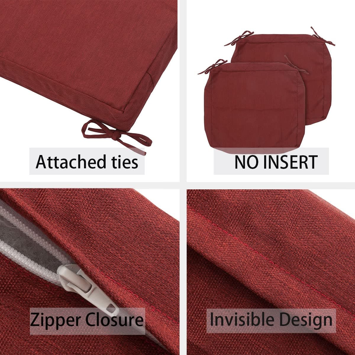 Outdoor Cushion Covers 22 x 20 x 4 inch,Set of 2,Replacement Seat Cushion Cover for Patio Furniture Chair,Water Resistant,Fade-Resistant Slipcover Only,No Insert(Rust Red) thumbnail 2
