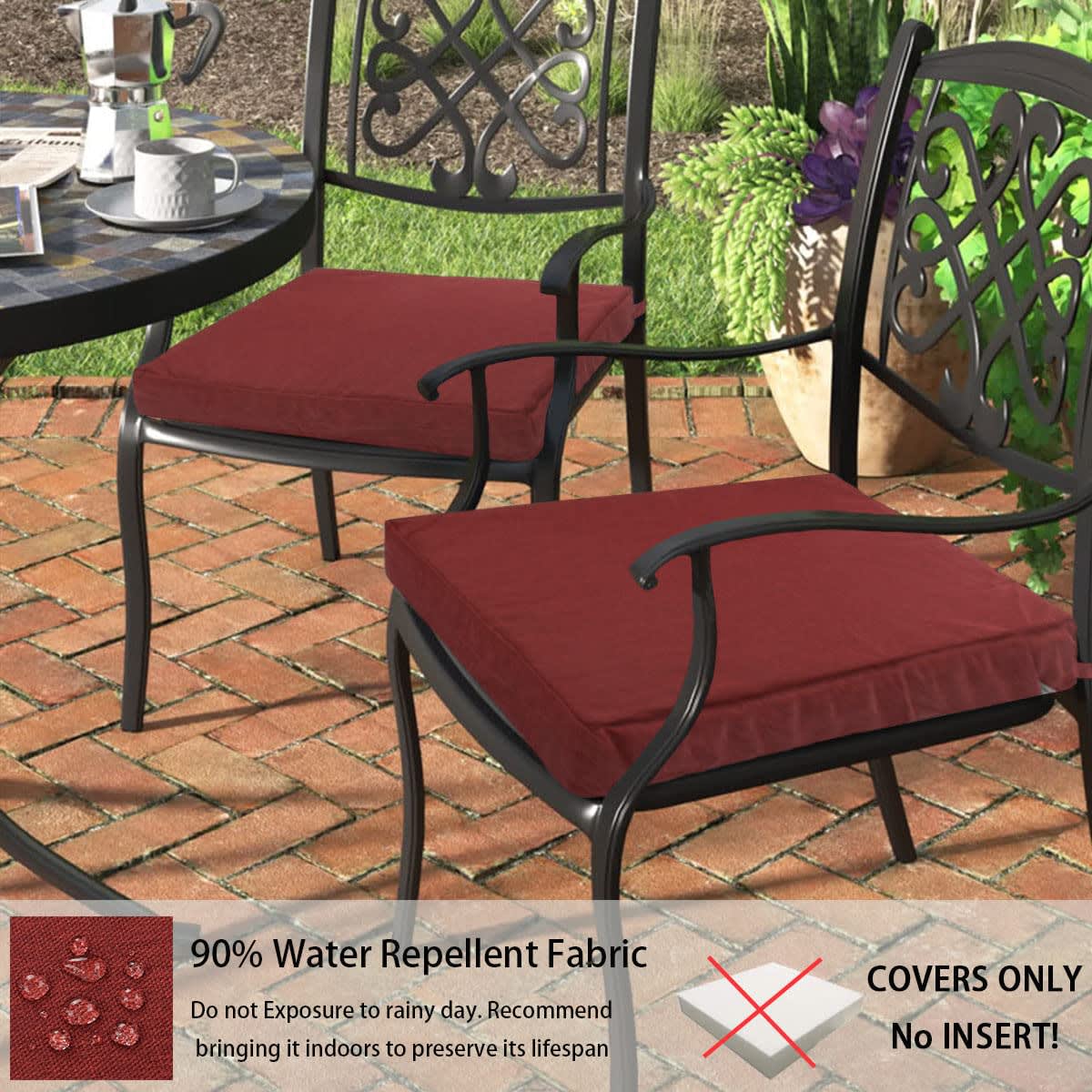 Outdoor Cushion Covers 22 x 20 x 4 inch,Set of 2,Replacement Seat Cushion Cover for Patio Furniture Chair,Water Resistant,Fade-Resistant Slipcover Only,No Insert(Rust Red) thumbnail 5