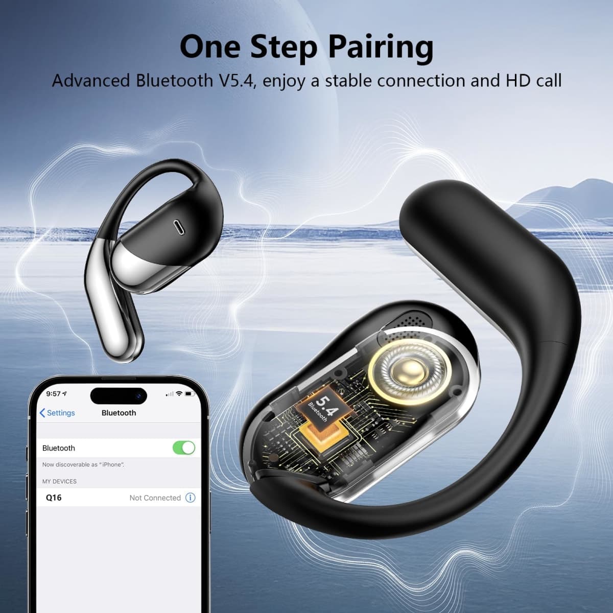 Open Ear Clip Wireless Earbuds Bone Conduction Headphones, Bluetooth 5.4, Open Ear Design for Running Fitness,office，Built-in Mic, IPX7 Waterproof, LED Display Charging Case,Ear Hooks Ear Buds thumbnail 5