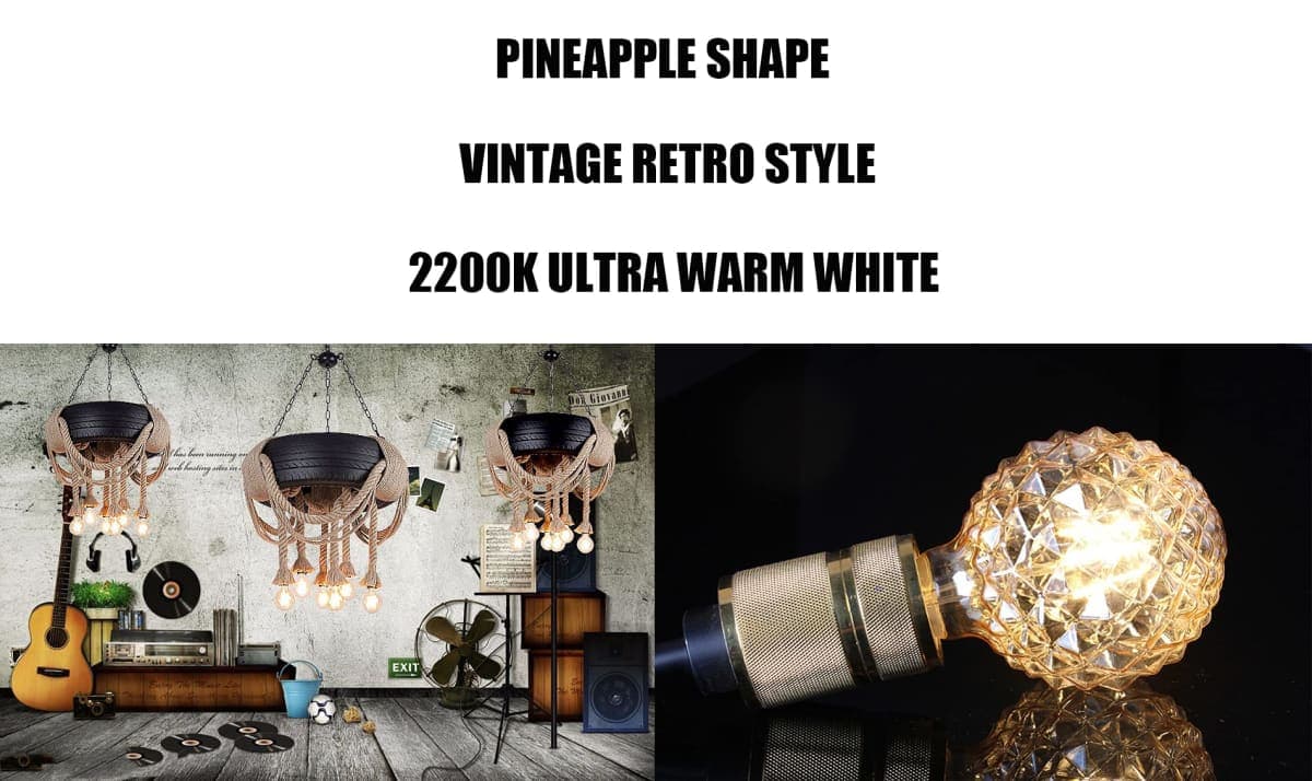 Vintage LED Edison Bulb G30 4W Dimmable LED Filament Bulb Globe Pineapple Shaped Light Bulb 2300K Warm White E26 400Lumen (Clear) thumbnail 5