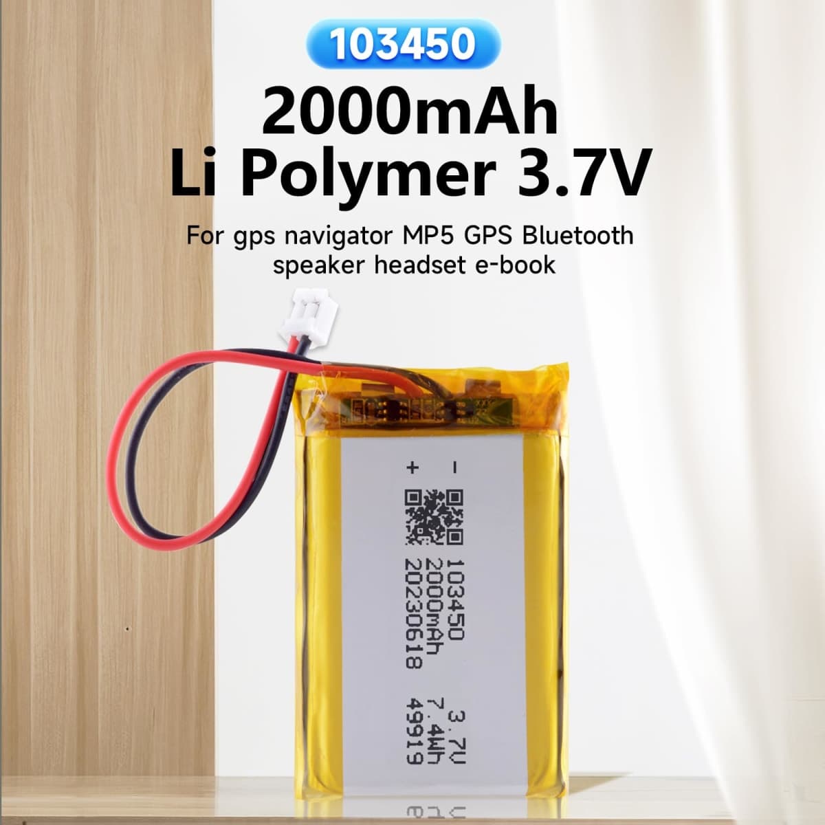 2 Pack 3.7V 2000mAh 103450 Lipo Battery, 3.7V 103450 Lithium Polymer Rechargeable Batteries with JST Connector for PS4 Controller CUH-ZCT1 Series, GPS, Gaming Headset and DIY 3.7-5V Electronic Devices thumbnail 2