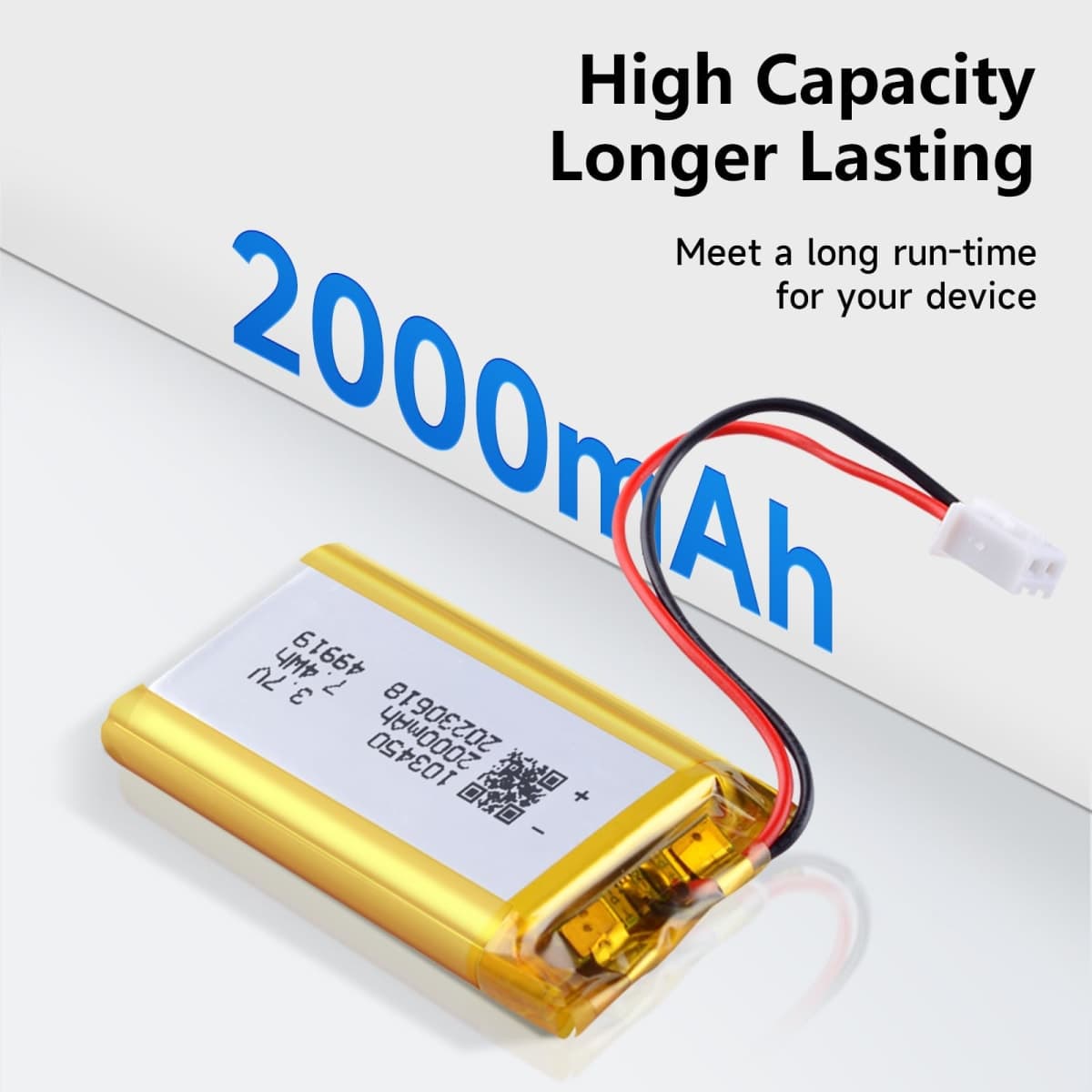 2 Pack 3.7V 2000mAh 103450 Lipo Battery, 3.7V 103450 Lithium Polymer Rechargeable Batteries with JST Connector for PS4 Controller CUH-ZCT1 Series, GPS, Gaming Headset and DIY 3.7-5V Electronic Devices thumbnail 3