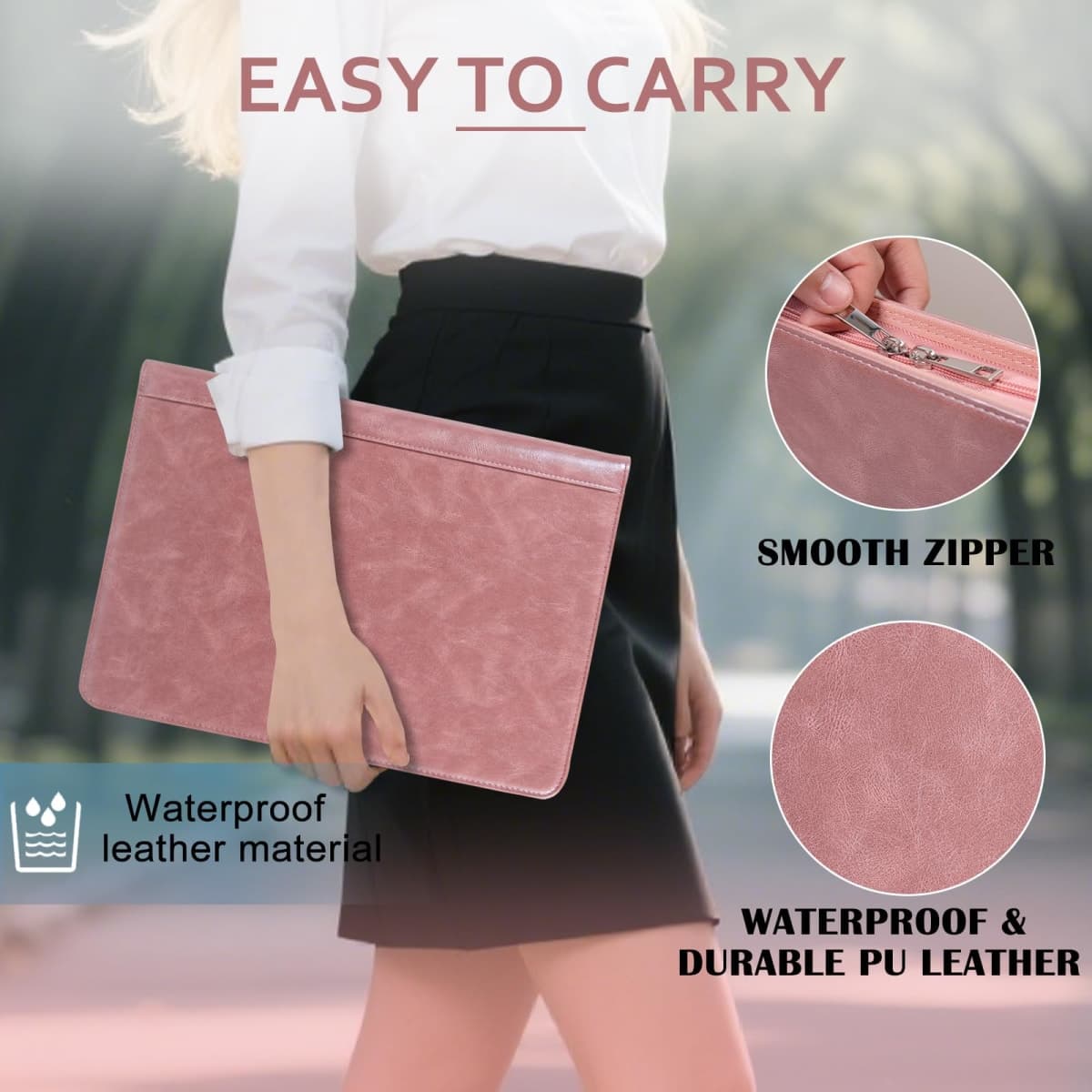 Calfinder3 Ring Portfolio Binder with Zipper, Leather Padfolio for Women, Professional Portfolio Organizer with Laptop/Tablet Holder, Business Padfolio for Resume/Notebook,Gift for Valentine's Day thumbnail 5