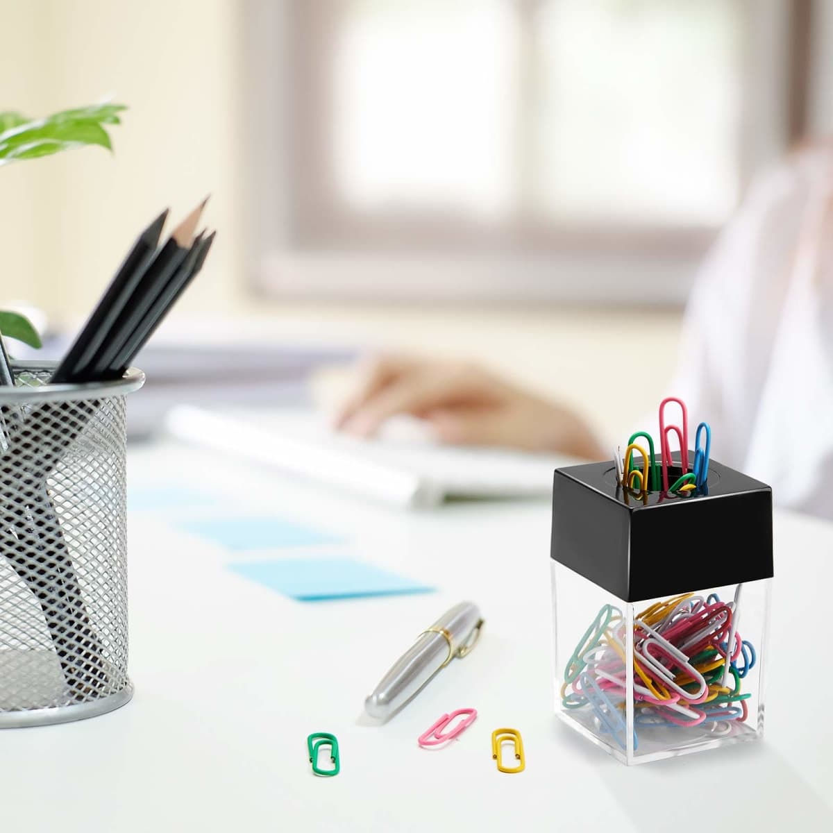 Outus 4 Pieces Magnetic Paper Clip Dispenser Holder Paperclip Dispenser for Desk, School, Office(Black) thumbnail 5