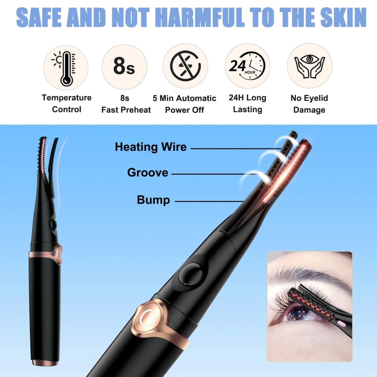 Heated Eyelash Curlers - 2 in 1 Clip- Type Heated lash Curler Best Seller Electric Eyelash Curler 3 Temp Settings for Makeup Tools USB Rechargeable Natural Curling 24H Long Lasting B2-1 thumbnail 4