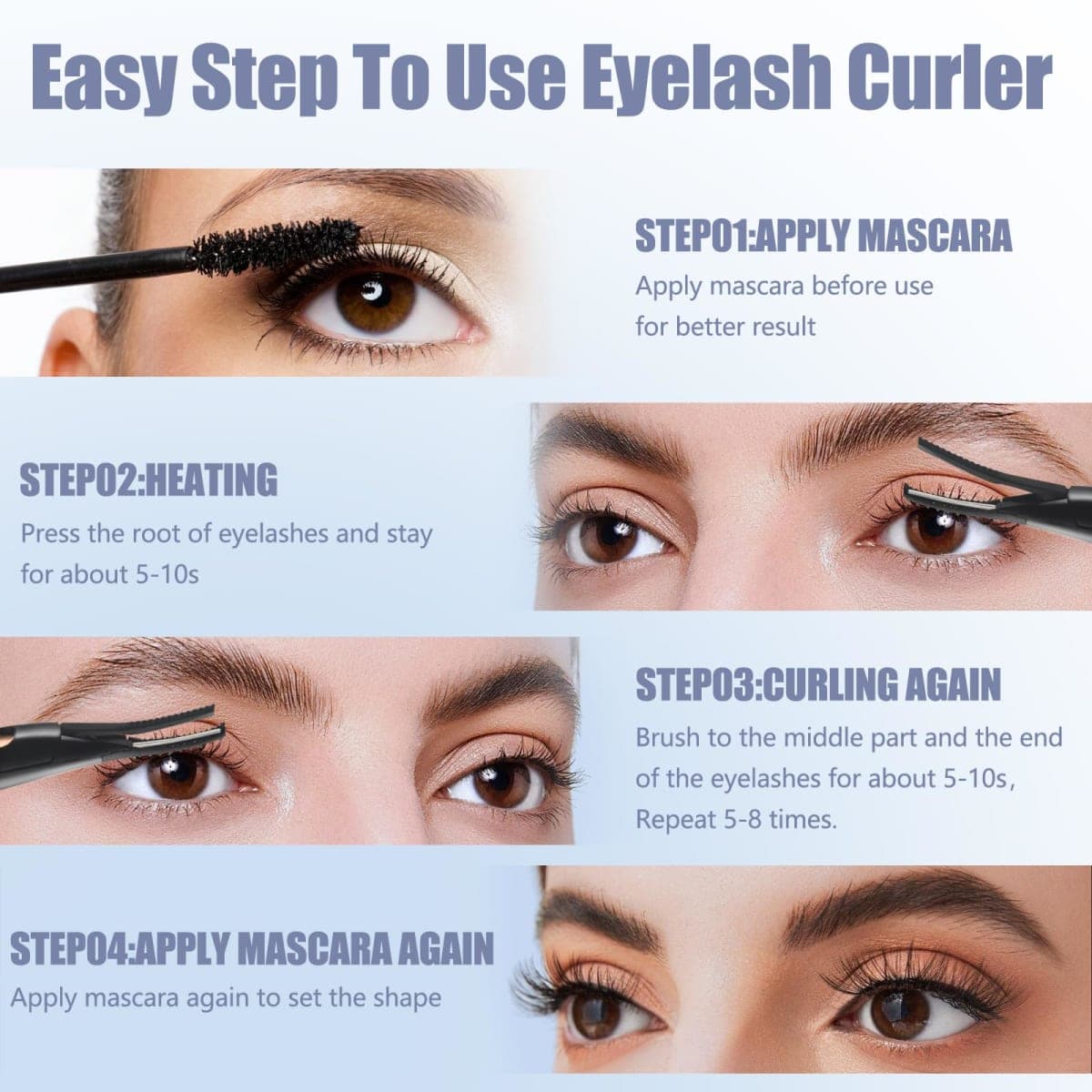 Heated Eyelash Curlers - 2 in 1 Clip- Type Heated lash Curler Best Seller Electric Eyelash Curler 3 Temp Settings for Makeup Tools USB Rechargeable Natural Curling 24H Long Lasting B2-1 thumbnail 5