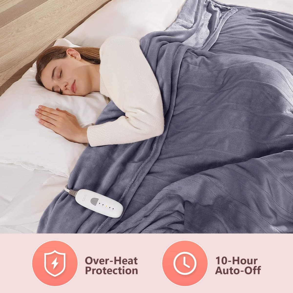 Heated Blankets King Size Electric Blankets 100''X90'', Soft Cozy Flannel Electric Blanket King with Dual Controllers, 5 Heating Level & 10 Hour Auto Off, ETL Certified & Machine Washable, Warm Gifts thumbnail 5