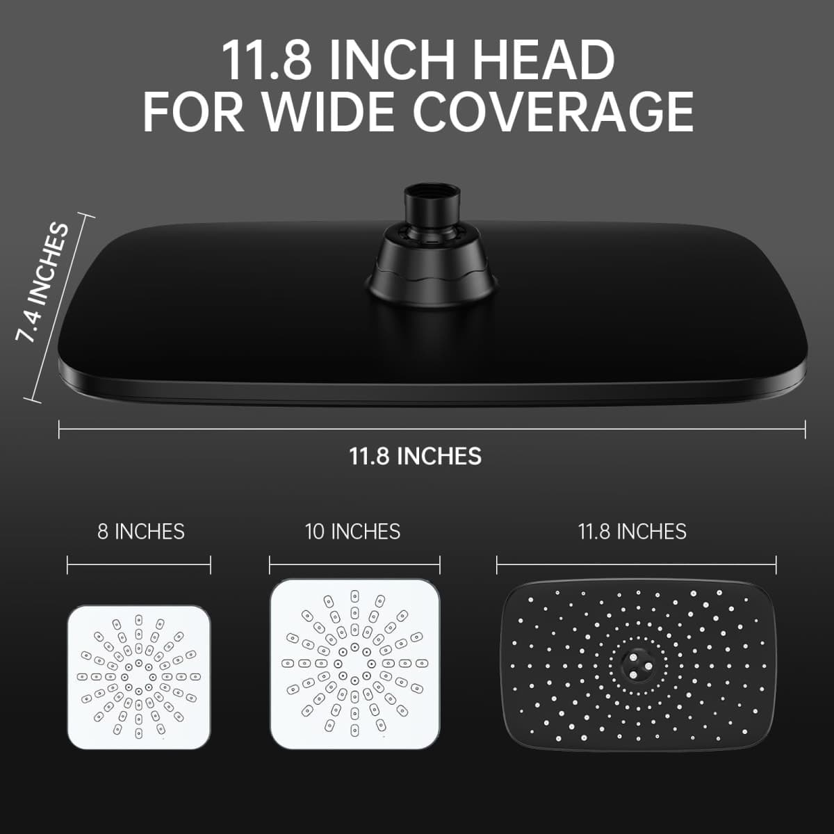 Veken 12 Inch Rainfall Shower Head Combo with 5 Settings, Matte Black Finish, Includes Rainfall Shower Head, Handheld Head with 70" Hose thumbnail 2