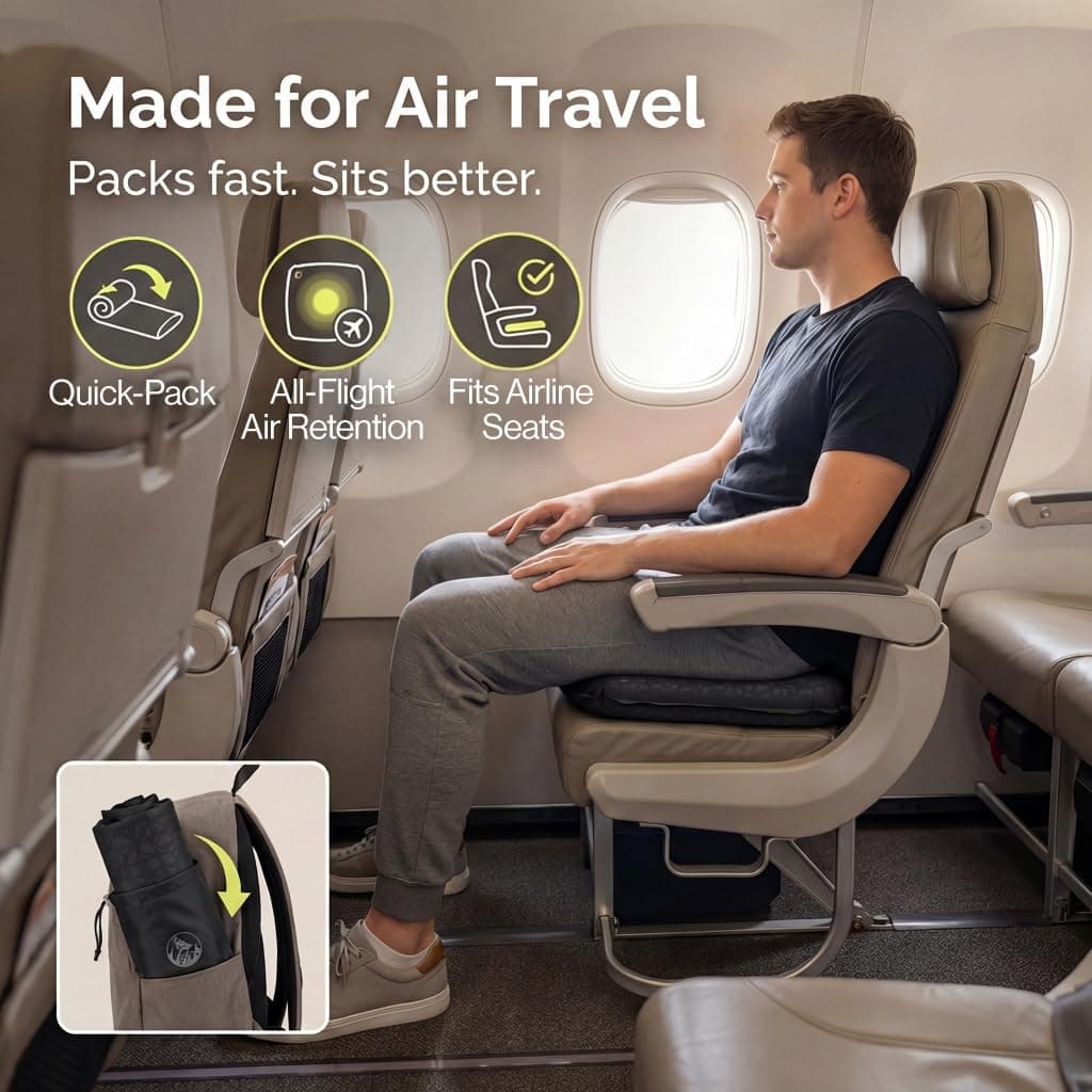 Whispering Winds Inflatable Seat Cushion - Comfortable Blow-up Foam Pad for Airplane, Travel, Stadium, Outdoors, Camping, Car & More thumbnail 2