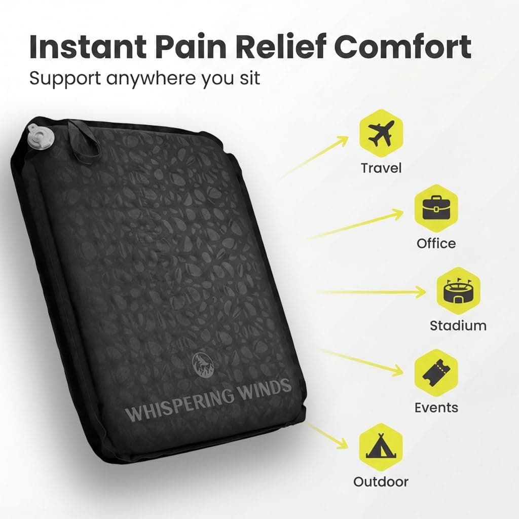 Whispering Winds Inflatable Seat Cushion - Comfortable Blow-up Foam Pad for Airplane, Travel, Stadium, Outdoors, Camping, Car & More thumbnail 5