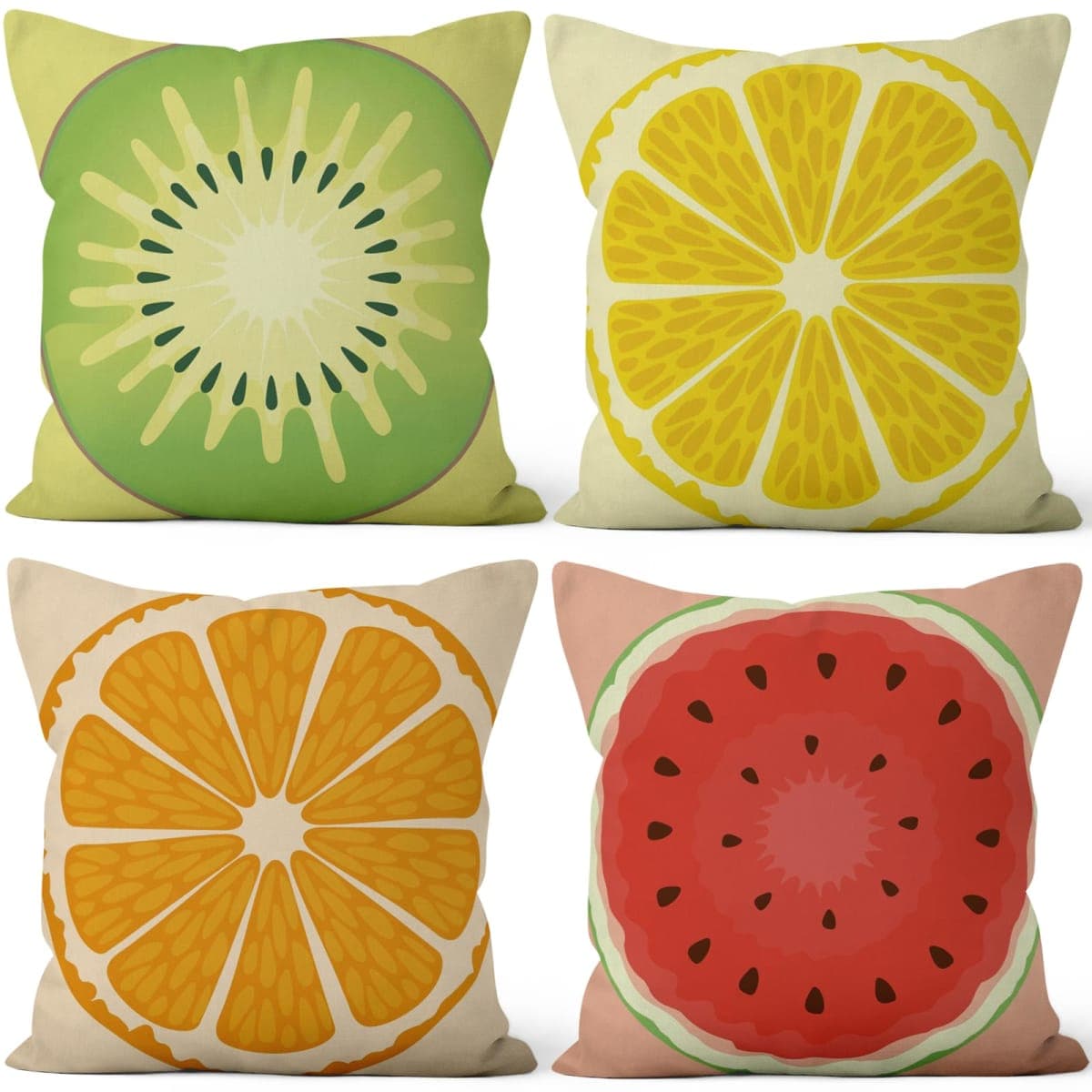 Vie Savaran Summer Fruit Throw Pillow Covers 18''x18'' Set of 4, Lemon Watermelon Kiwifruit Orange Pillowcase Colorful Printed Cushion Covers for Couch Sofa Bedroom Farmhouse Garden Patio Decorative — image 1
