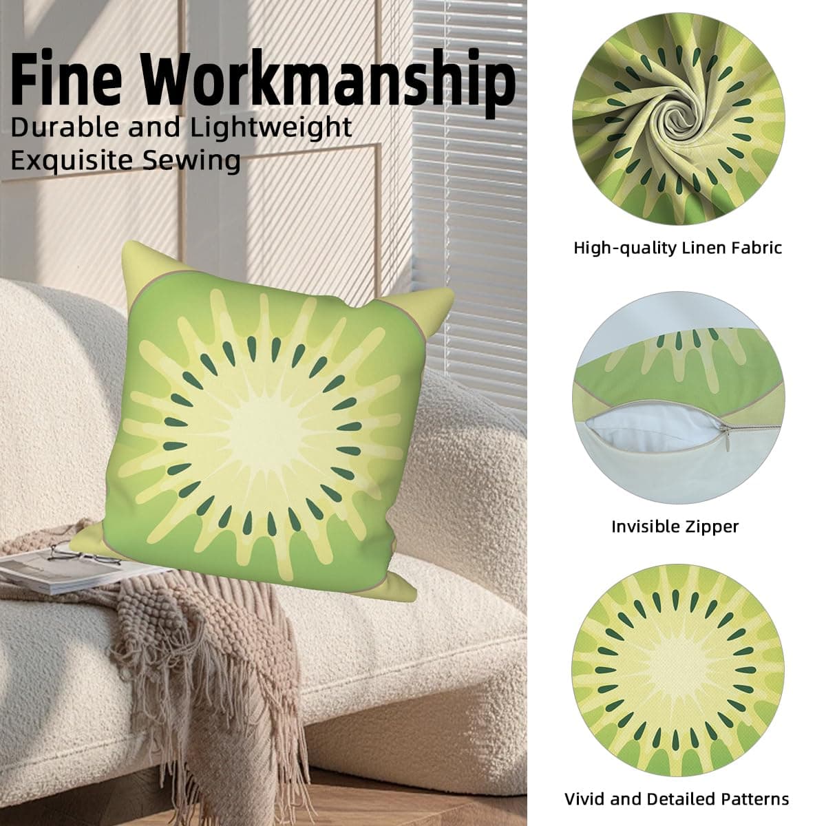 Vie Savaran Summer Fruit Throw Pillow Covers 18''x18'' Set of 4, Lemon Watermelon Kiwifruit Orange Pillowcase Colorful Printed Cushion Covers for Couch Sofa Bedroom Farmhouse Garden Patio Decorative thumbnail 2