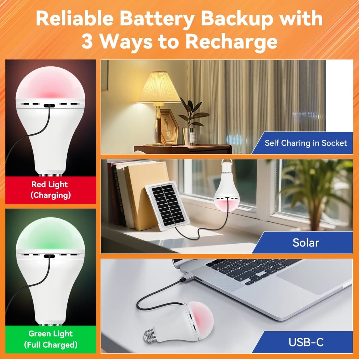 Neporal MagixPro Remote Rechargeable Light Bulbs, USB & Socket Charging, 1800mAh Battery, Dimmable LED Bulb for Hardwired Non-Wired Lamps Sconces, Touch+Remote Control, Wall Switch Compatible, 2 Pack thumbnail 3
