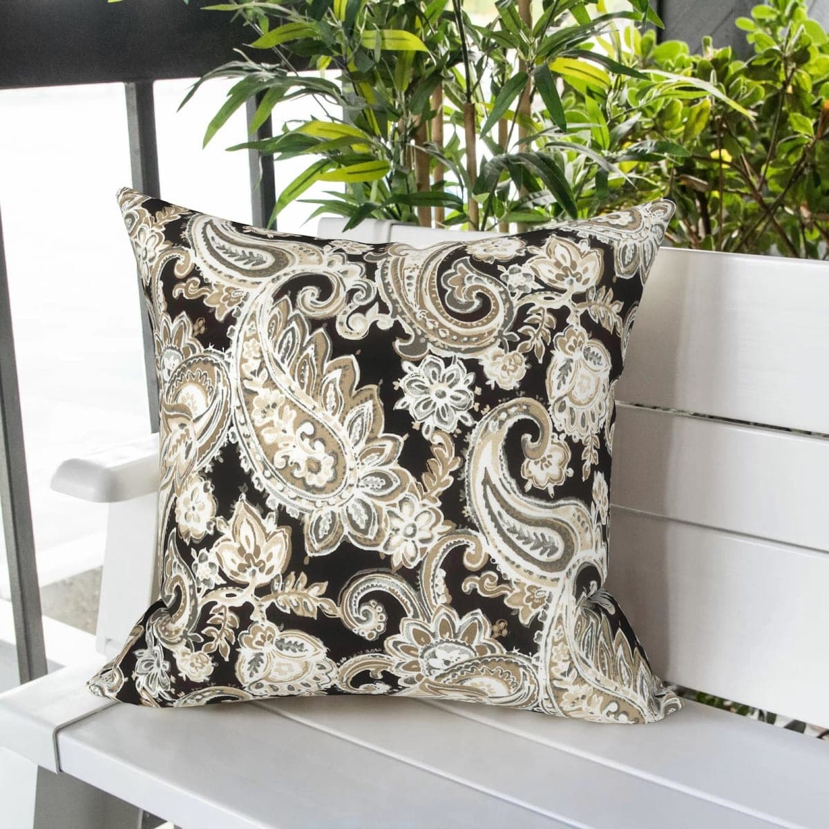 LVTXIII Outdoor Pillow Covers 20x20 Inch, 2 Pack Large Square Throw Pillow Cases, Fade-Resistant Cushion Covers for Patio Furniture Sofa, Garden Porch, Paisley Black thumbnail 2