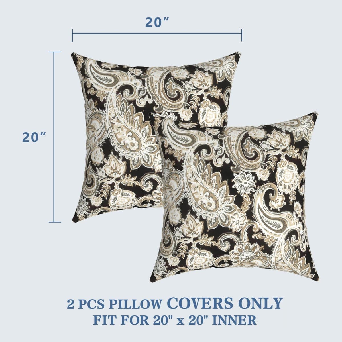 LVTXIII Outdoor Pillow Covers 20x20 Inch, 2 Pack Large Square Throw Pillow Cases, Fade-Resistant Cushion Covers for Patio Furniture Sofa, Garden Porch, Paisley Black thumbnail 3