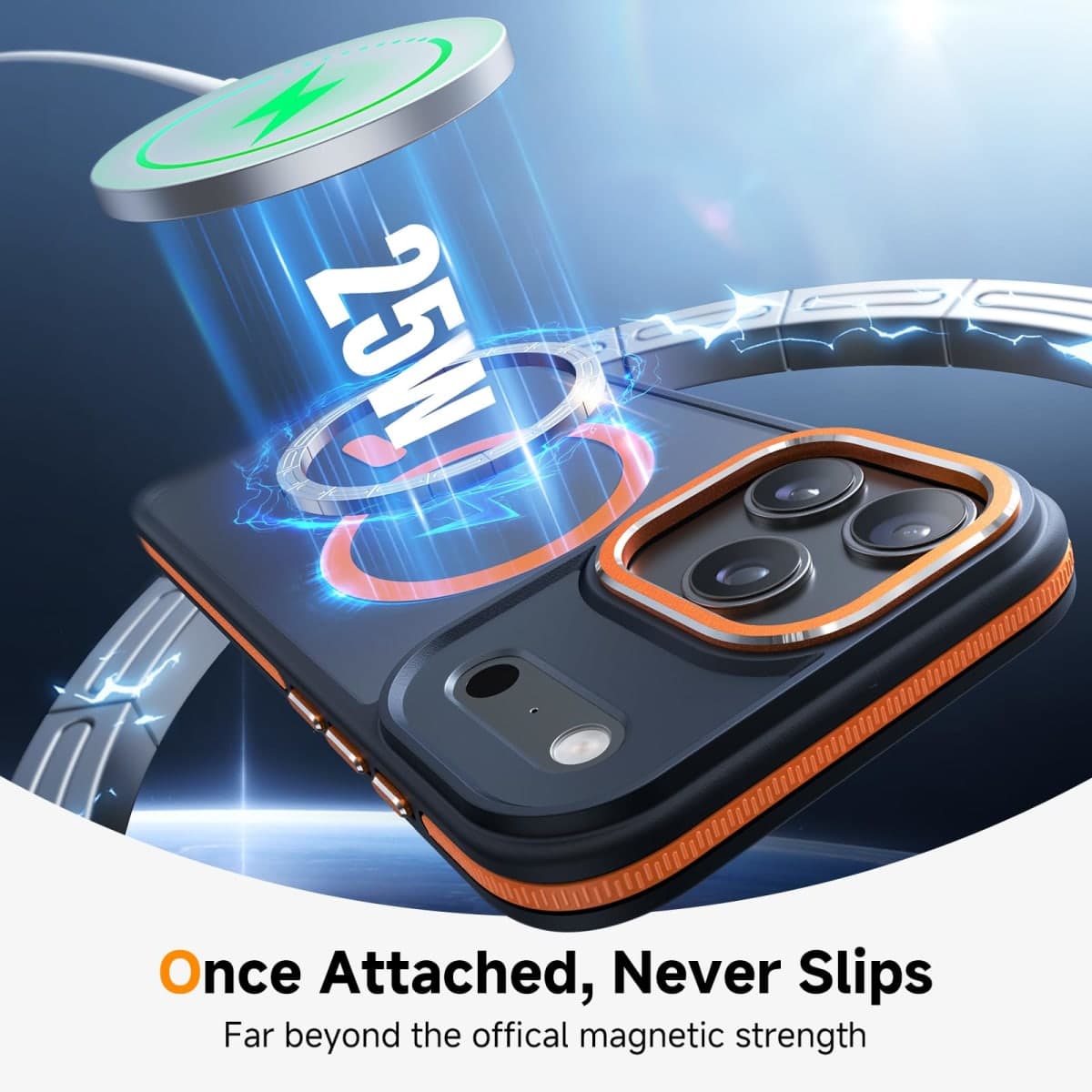 DOMAVER Magnetic 3 in 1 for iPhone 17 Pro Max Case, [Omni-Directional Protection] with 1x Screen Protector + 1x Camera Cover, [Seamless Work with Magsafe] Protective Case for iPhone 17 Pro Max Orange thumbnail 4
