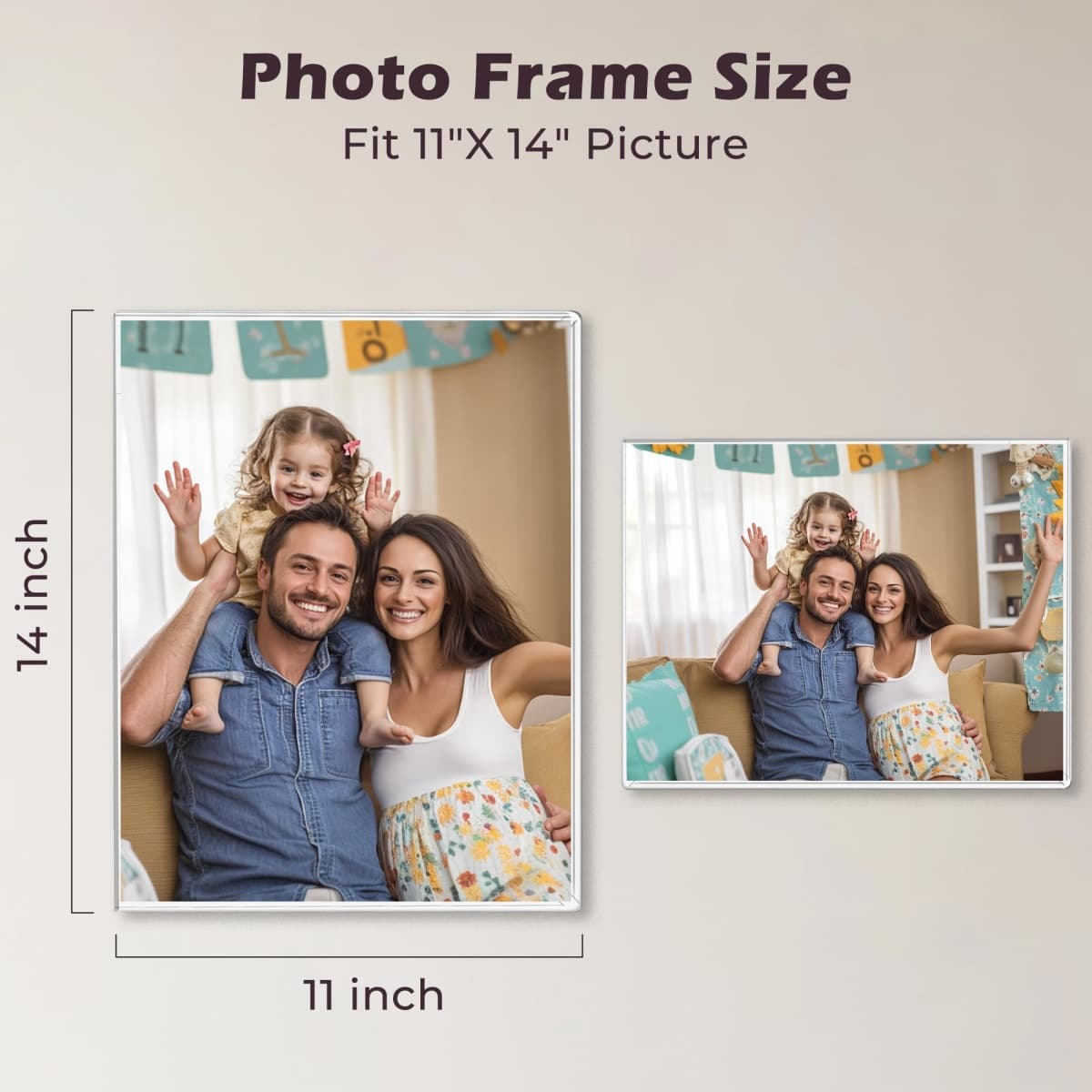 Wbtran 11x14 Acrylic Picture Frame, Clear Frameless Photo Frame for Wall Mount, No Drilling Picture Frames with Tape, Pack of 5 Floating Hanging Picture Frames for Home, School, Office thumbnail 2