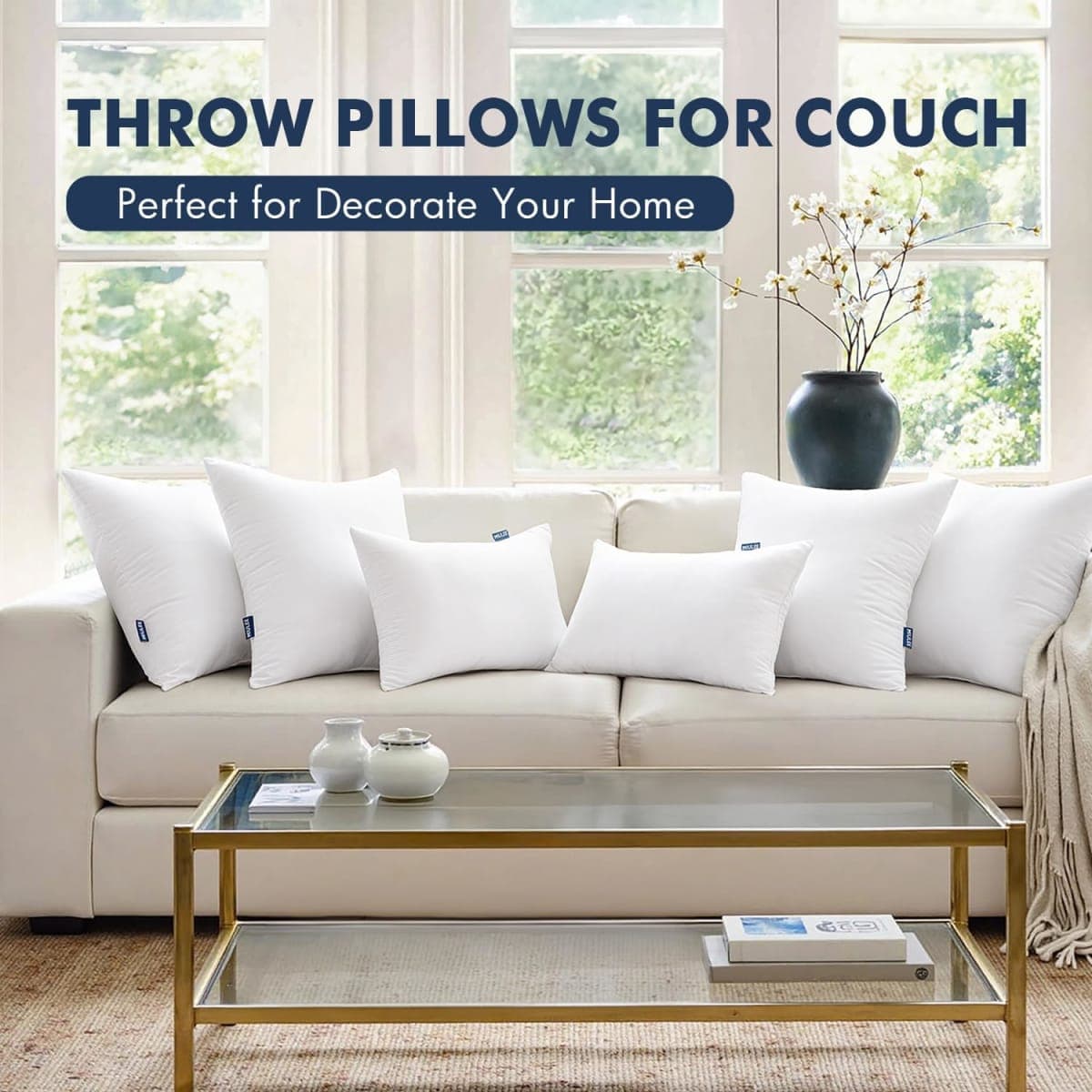 MIULEE Throw Pillows Inserts, Pack of 2 12x20 Inch 100% Virgin Fiber Filling Bed Couch Pillows thumbnail 5