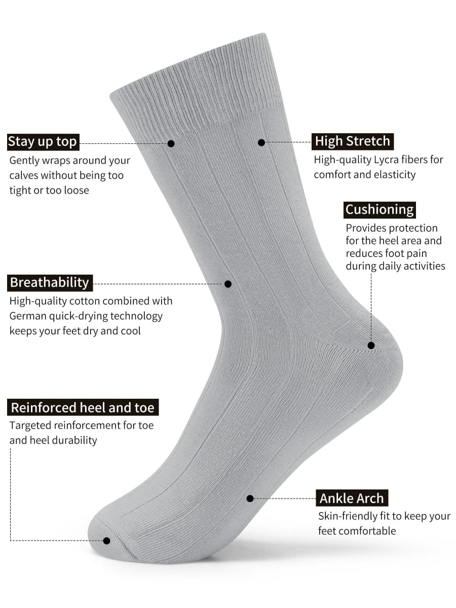 Forony Mens Dress Socks Soild Purple Ribbed Crew Socks Cotton Dress Socks for Men Dress Socks Size 8-13 One Pair thumbnail 3