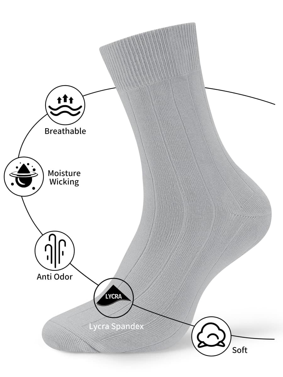 Forony Mens Dress Socks Soild Purple Ribbed Crew Socks Cotton Dress Socks for Men Dress Socks Size 8-13 One Pair thumbnail 4