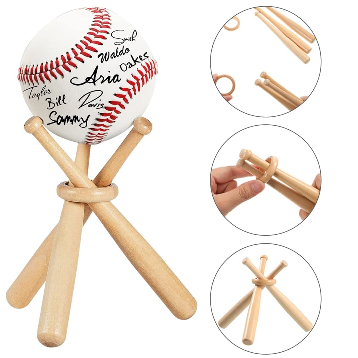 Baseball Stand Baseball Holders, Baseball Display Case for Balls Display Wooden Baseball Bat Display Stand Holder Display Baseball Centerpieces for Tables for Kids and Sports Lover (2) thumbnail 5