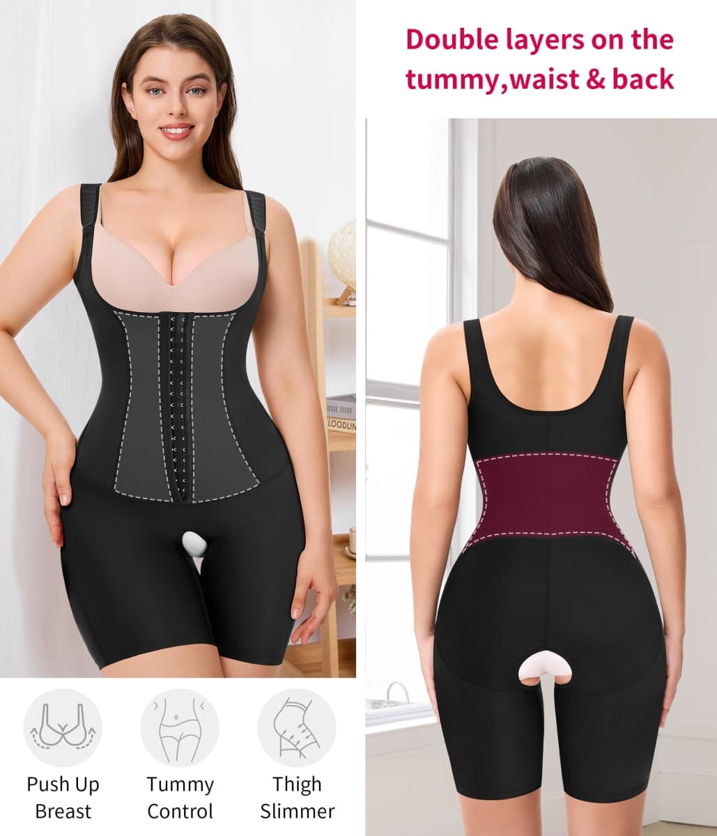 Gotoly Tummy Control Shapewear Bodysuit for Women Full Body Shaper Open Bust Waist Trainer Butt Lifter Thigh Slimmer(S,Black) thumbnail 2