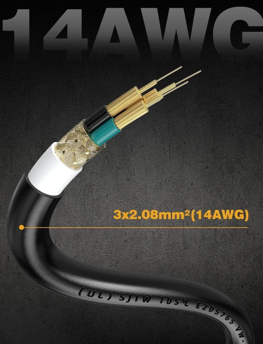 Ancable 3FT 14/3 Replacement Power Cord for Appliances & Power Tools, 14AWG 3 Prong Open End Pigtail, 15A 1875W 125V NEMA 5-15P, UL Listed thumbnail 5