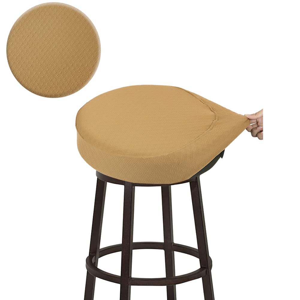BUYUE Bar Stool Covers, Luxury Fabric Dia.12-14" Round Crease-Resistant Stretchy Washable Jacquard Dustproof Stool Seat Slipcover, S-Ocher-1 Count — image 1