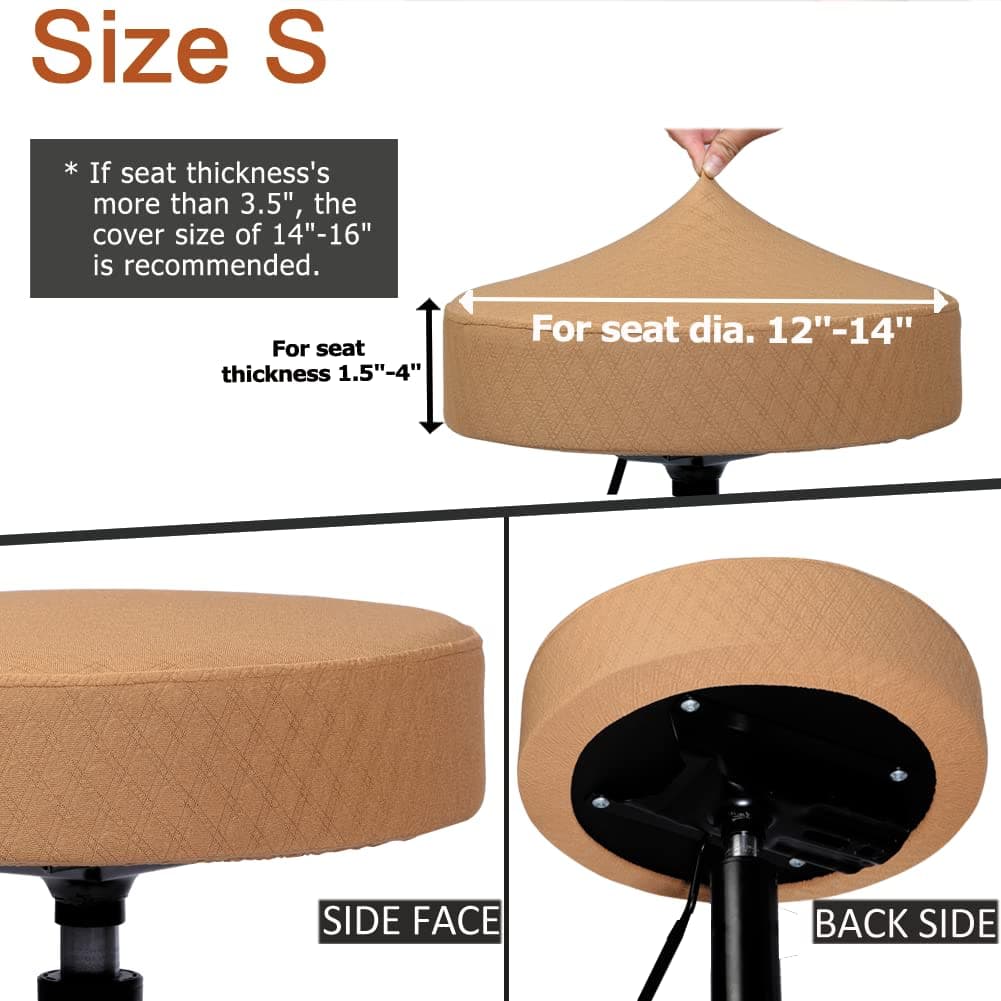 BUYUE Bar Stool Covers, Luxury Fabric Dia.12-14" Round Crease-Resistant Stretchy Washable Jacquard Dustproof Stool Seat Slipcover, S-Ocher-1 Count thumbnail 2
