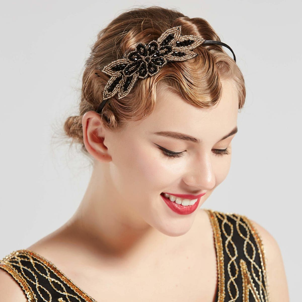 BABEYOND Flapper Headband 1920s Headpiece - Art Deco Headpiece Rhinestone Hair Accessories for Women (Style2-Blue) thumbnail 4
