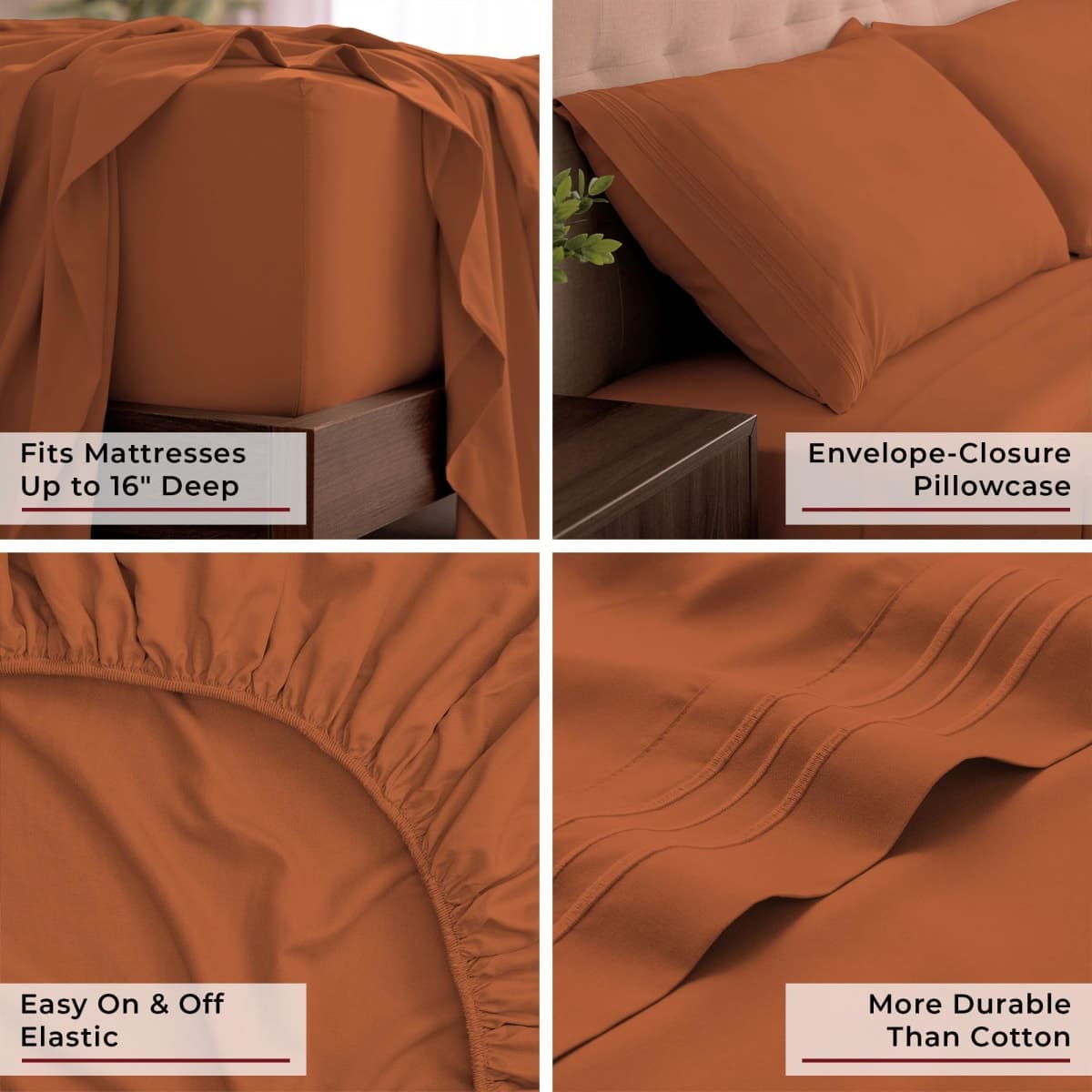 Mellanni King Sheets Set - 4 PC Iconic Collection Bedding - Hotel Luxury, Extra Soft, Cooling Bed Sheets - Wrinkle, Fade, Stain Resistant (King, Terracotta) thumbnail 5