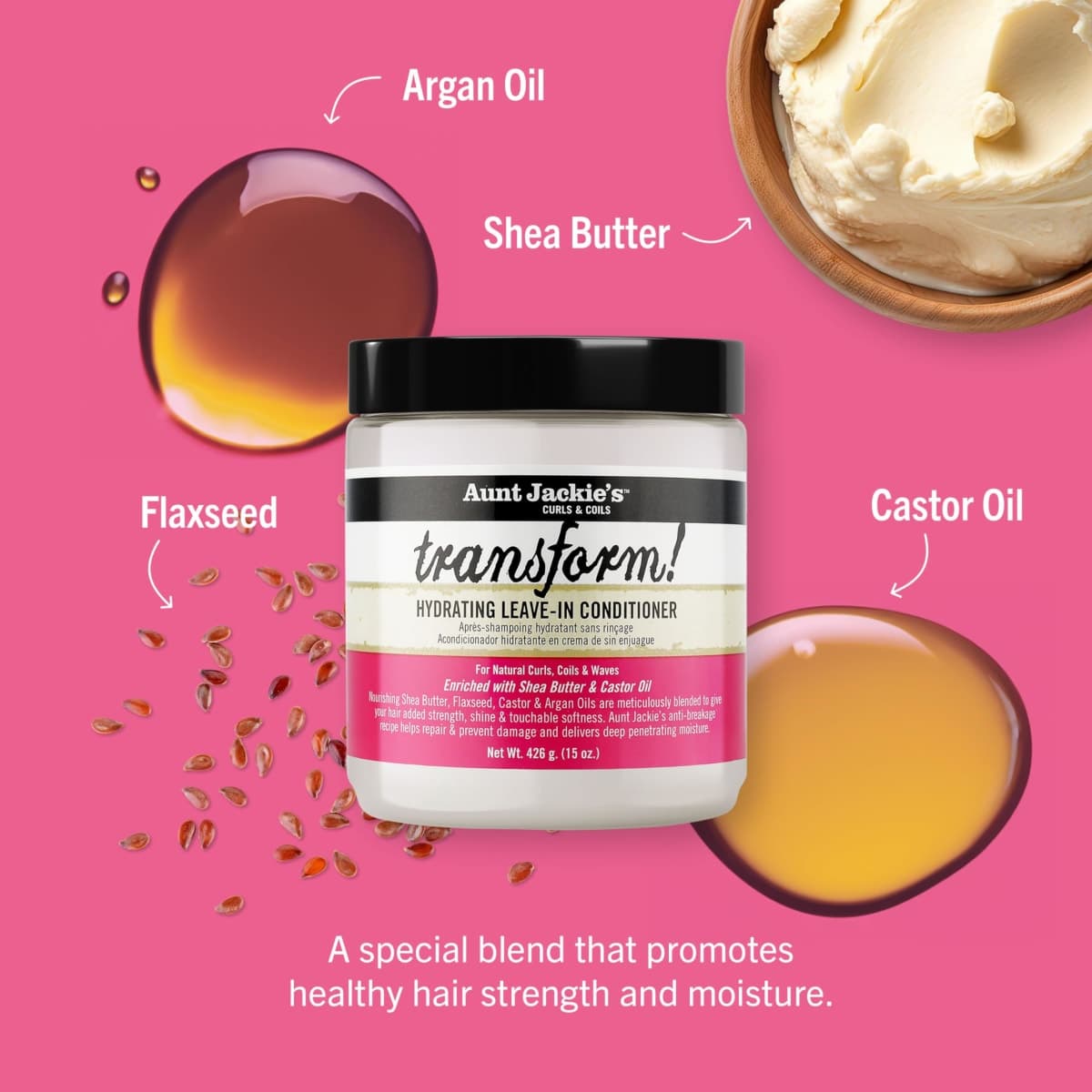 Aunt Jackie's Curls and Coils Transform Hydrating Leave-In Creme Conditioner for All Hair Types and Textures, 15 oz thumbnail 2