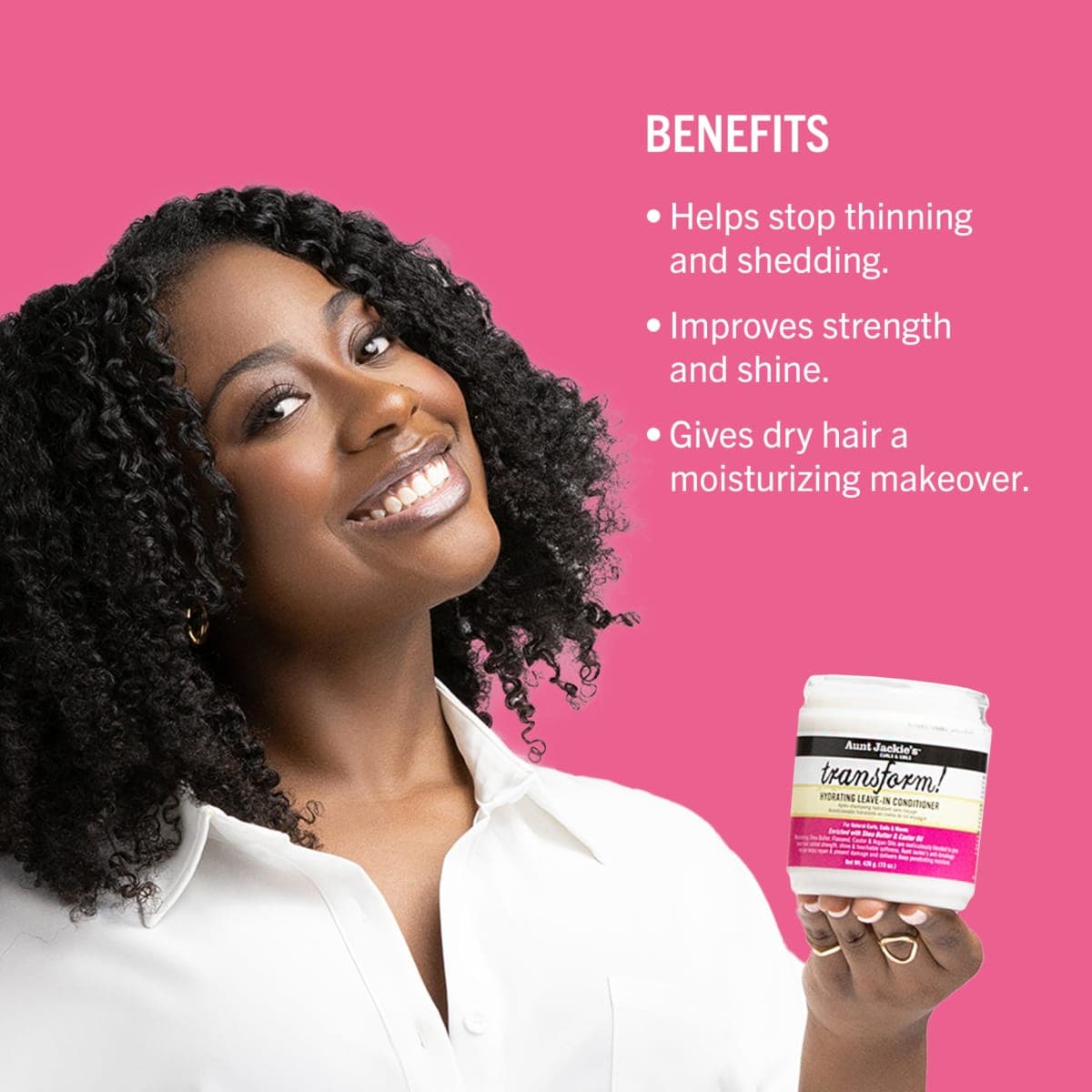 Aunt Jackie's Curls and Coils Transform Hydrating Leave-In Creme Conditioner for All Hair Types and Textures, 15 oz thumbnail 3
