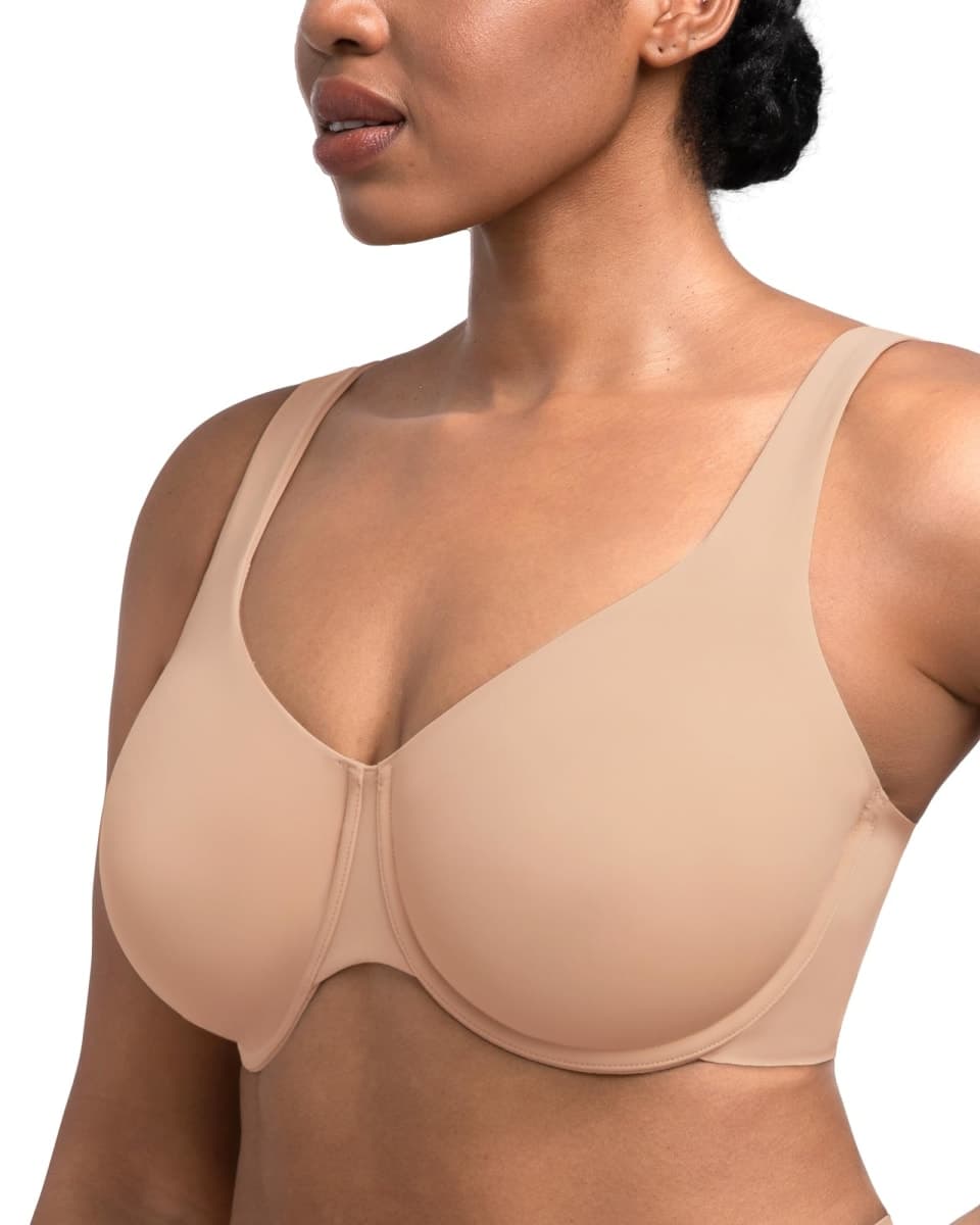 HSIA Minimizer Bras for Women Plus Size Full Coverage Unlined T Shirt Bra Seamless Underwire Cool Comfort Daily Bras Light Beige thumbnail 2