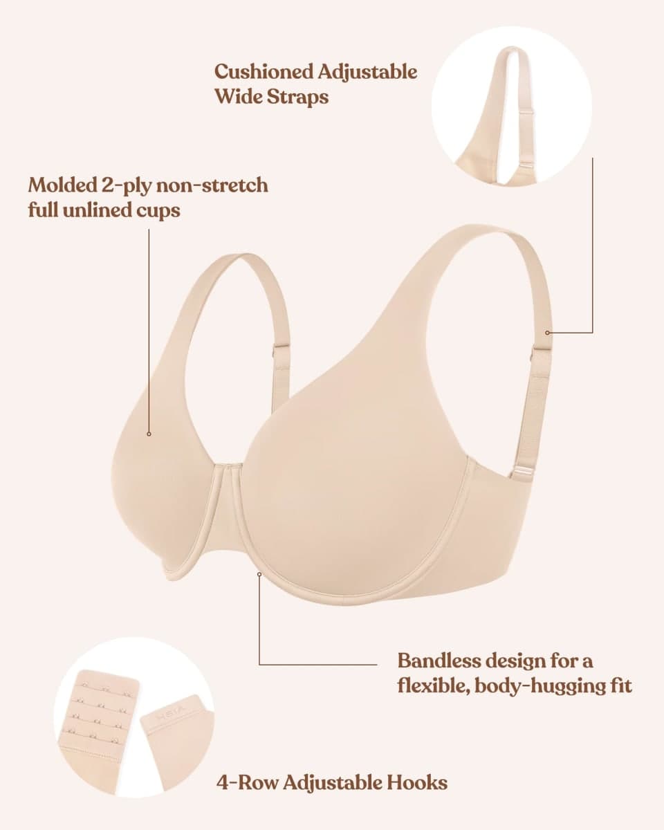 HSIA Minimizer Bras for Women Plus Size Full Coverage Unlined T Shirt Bra Seamless Underwire Cool Comfort Daily Bras Light Beige thumbnail 4