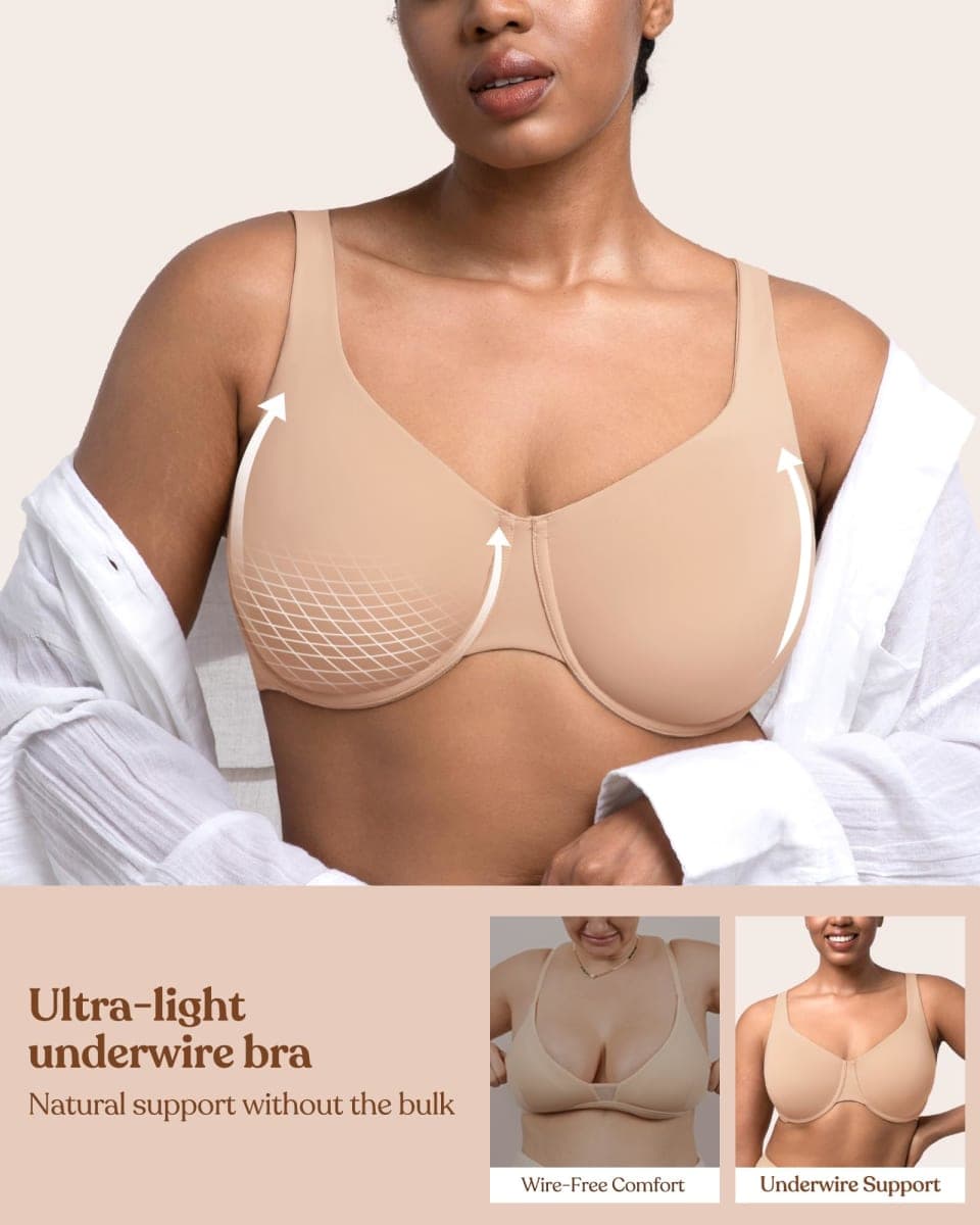 HSIA Minimizer Bras for Women Plus Size Full Coverage Unlined T Shirt Bra Seamless Underwire Cool Comfort Daily Bras Light Beige thumbnail 5