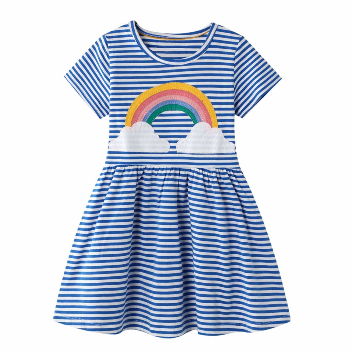 Youlebao Girls Cotton Long Sleeve Casual Cartoon Appliques Striped Jersey Dresses, Ugds08, 6 Years — image 1