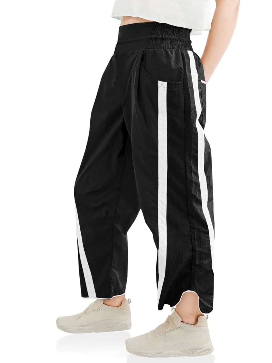 Seiciviy Girls Wide Leg Pants Kids Striped Elastic Waist High Waisted Track Pants with Pockets 7-14 Years, Black, 11-12 Years — image 1