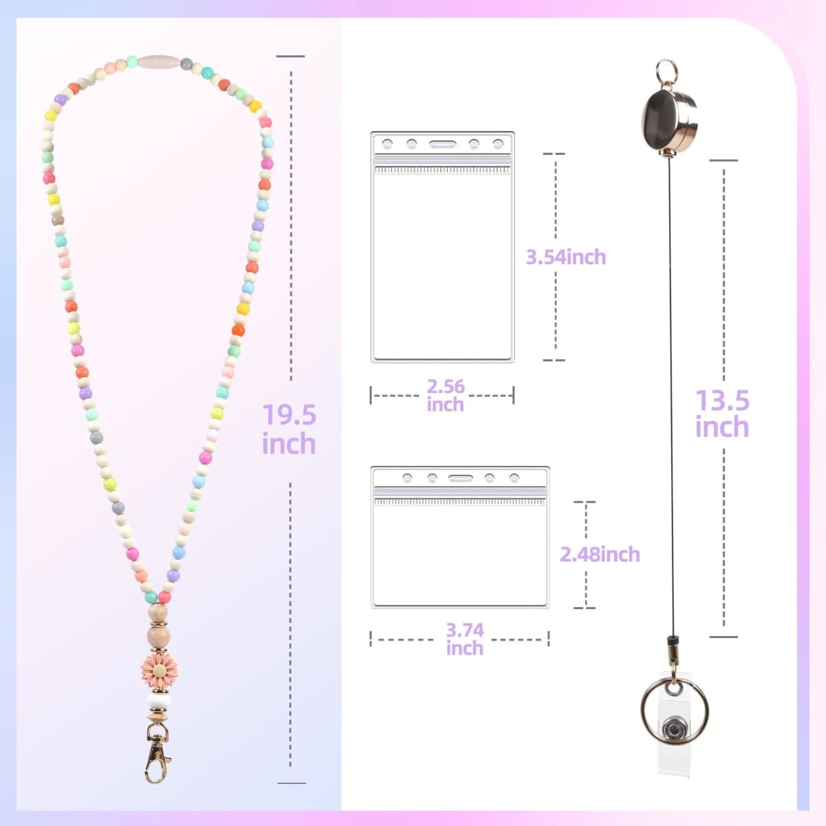 Disstong Wooden Beaded Lanyard for Women - Teacher Nurse ID Badge Holder - Retractable Breakaway Keychain for Keys (Cute Boho Style with Flower & Colorful Beads) thumbnail 2
